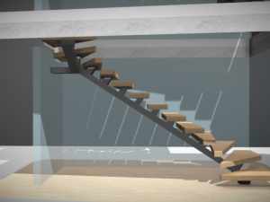 Wooden 3 staircases - detailed construction 3D Model