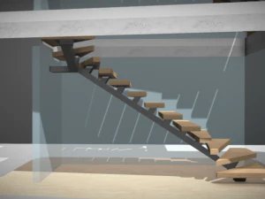 Wooden 3 staircases - detailed construction 3D Model