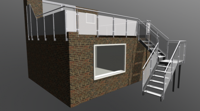 Glassed balustrades and external stairs 3D-Modell .c4d .max .obj .3ds .fbx .stl .blend 