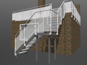 Glassed balustrades and external stairs 3D-Modell