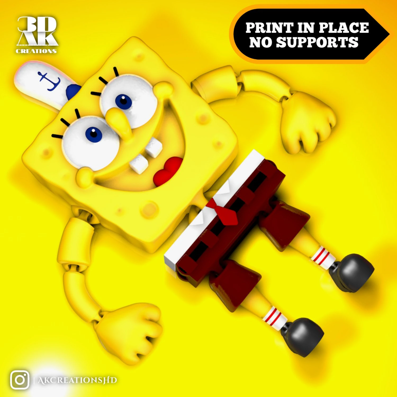 Flexi Print in place - SpongeBob STL 3D Print Model .c4d .max .obj .3ds .fbx .stl .blend