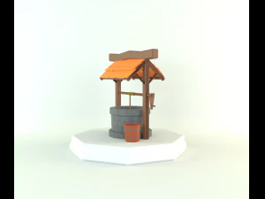 Low-poly water well 3D CG Textures