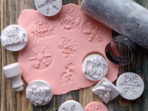 Kit por 13 Sets de Sellos Mango Intercambiable Cermica Arcilla Cookies 3D Print Model