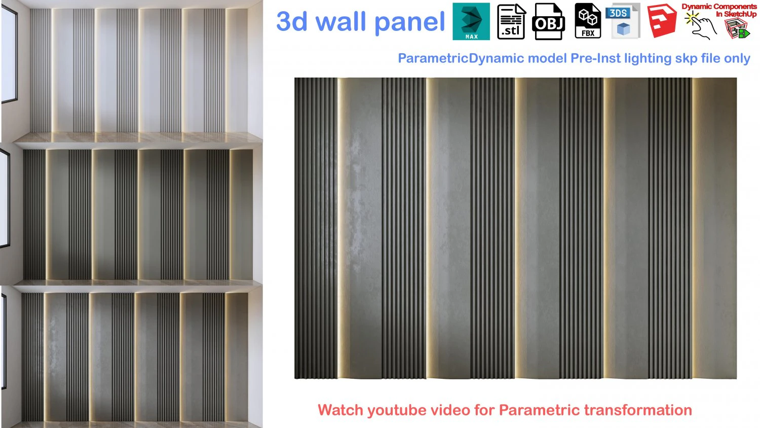 Painel de parede decorativo Painel de parede 3D Painel 3D Modelo 3D .c4d .max .obj .3ds .fbx .stl .blend 