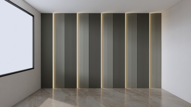 Wood And Brass with Lights Wall Panel free 3D model animated