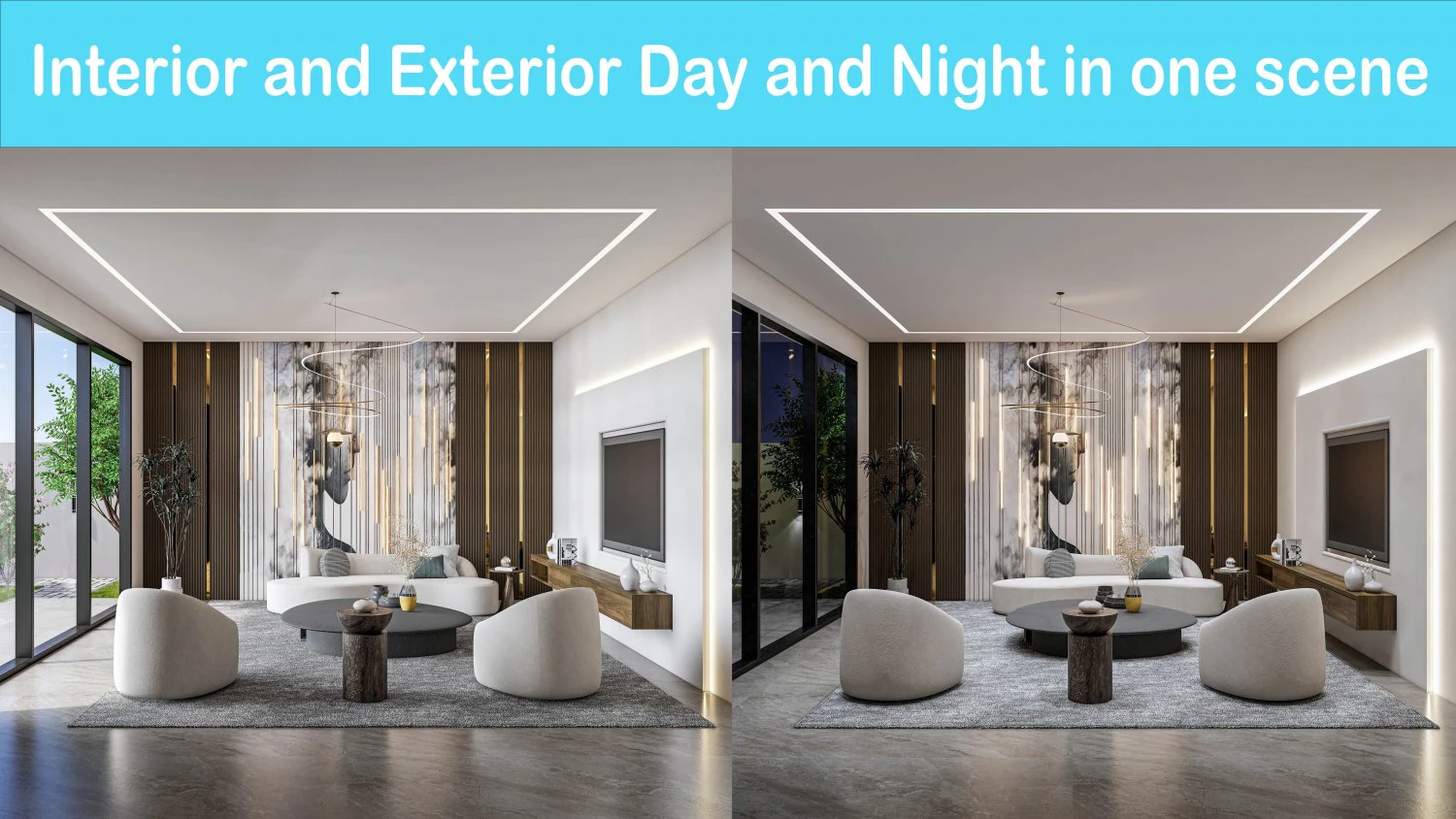 Living room interior exterior scene 3D Model .c4d .max .obj .3ds .fbx .stl .blend 