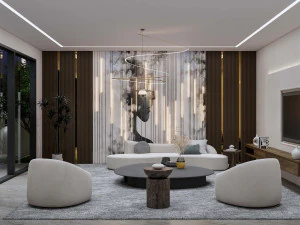 Living room interior exterior scene 3D Model