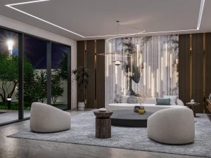 Living room interior exterior scene 3D Model