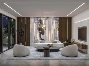 Living room interior exterior scene 3D Model
