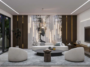 Living room interior exterior scene 3D Model