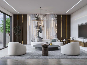 Living room interior exterior scene 3D Model