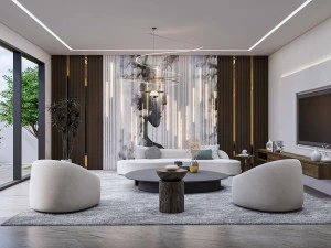 Living room interior exterior scene 3D Model