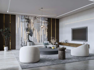 Living room interior exterior scene 3D Model
