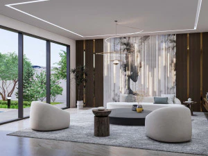 Living room interior exterior scene 3D Model