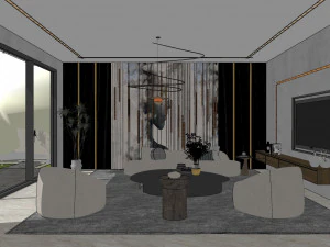 Living room interior exterior scene 3D Model