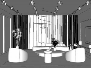 Living room interior exterior scene 3D Model
