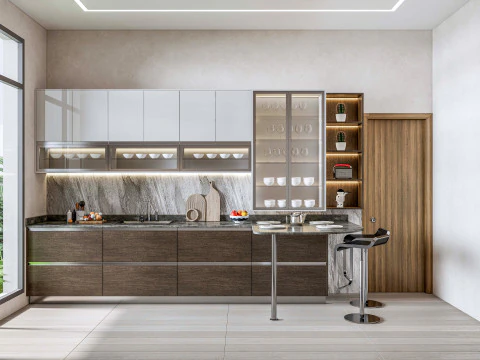 Cucina completamente parametrica, scena completa completamente ridimensionabile 003 Modello 3D