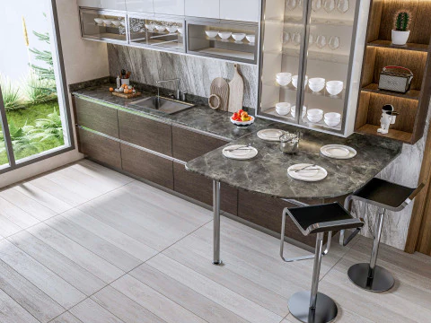 Cucina completamente parametrica, scena completa completamente ridimensionabile 003 Modello 3D