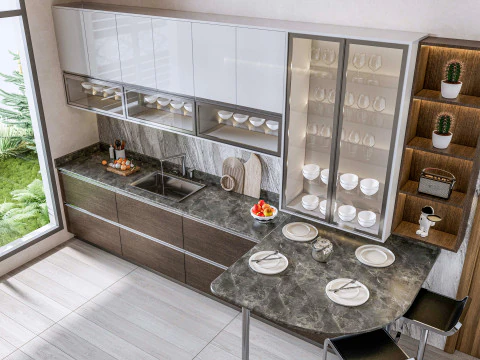 Cucina completamente parametrica, scena completa completamente ridimensionabile 003 Modello 3D