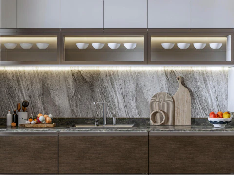 Cucina completamente parametrica, scena completa completamente ridimensionabile 003 Modello 3D