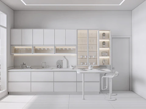 Cucina completamente parametrica, scena completa completamente ridimensionabile 003 Modello 3D