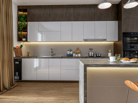 Cucina completamente parametrica, completamente ridimensionabile, scena completa 005 Modello 3D