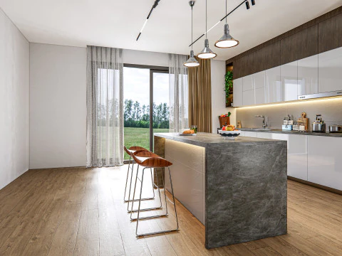 Cucina completamente parametrica, completamente ridimensionabile, scena completa 005 Modello 3D