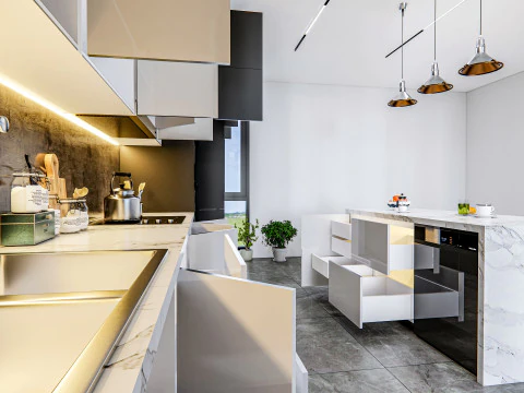 Cucina completamente parametrica, completamente ridimensionabile, scena completa 005 Modello 3D