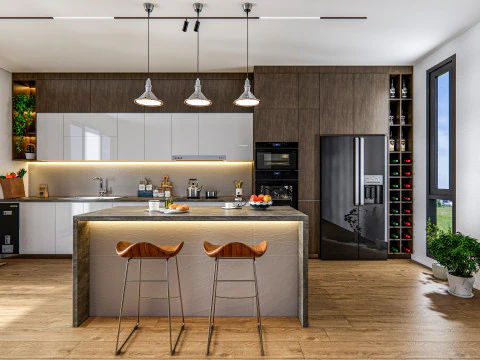 Cucina completamente parametrica, completamente ridimensionabile, scena completa 005 Modello 3D