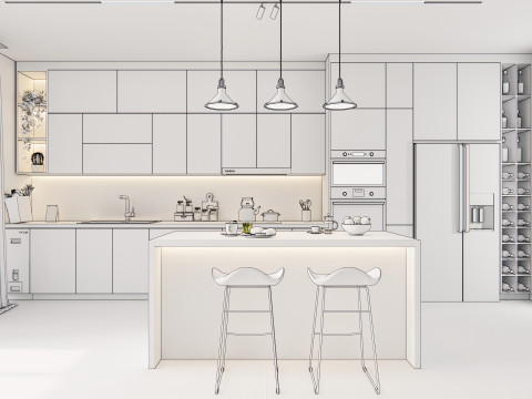 Kitchen fully parametric fully resizable full scene 005 3D Модель