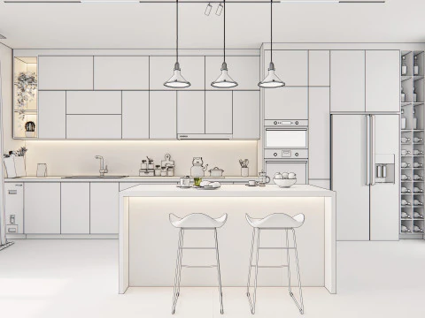 Cucina completamente parametrica, completamente ridimensionabile, scena completa 005 Modello 3D