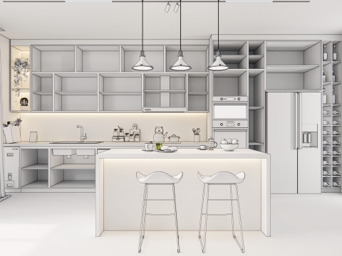 Kitchen fully parametric fully resizable full scene 005 3D Модель