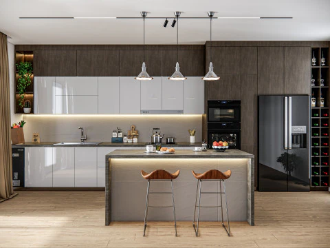 Cucina completamente parametrica, completamente ridimensionabile, scena completa 005 Modello 3D