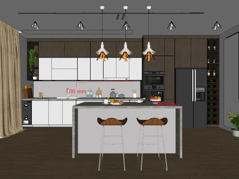 Cucina completamente parametrica, completamente ridimensionabile, scena completa 005 Modello 3D