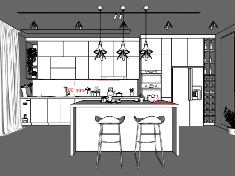 Cucina completamente parametrica, completamente ridimensionabile, scena completa 005 Modello 3D