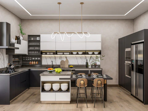 Cuisine enti&egrave;rement param&eacute;trique enti&egrave;rement redimensionnable sc&egrave;ne compl&egrave;te 006 Modèle 3D