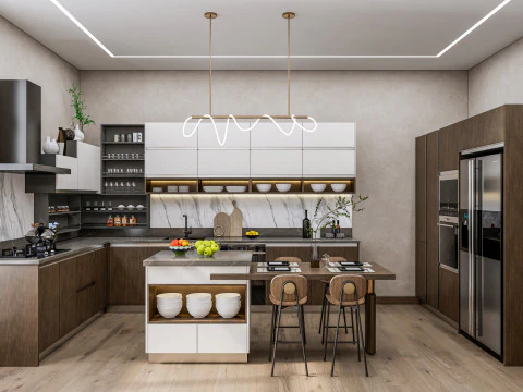 Cucina completamente parametrica, scena completa completamente ridimensionabile 006 Modello 3D