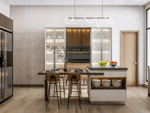 Cucina completamente parametrica, scena completa completamente ridimensionabile 006 Modello 3D