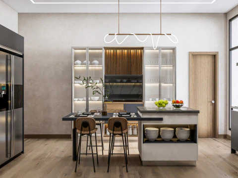 Cucina completamente parametrica, scena completa completamente ridimensionabile 006 Modello 3D