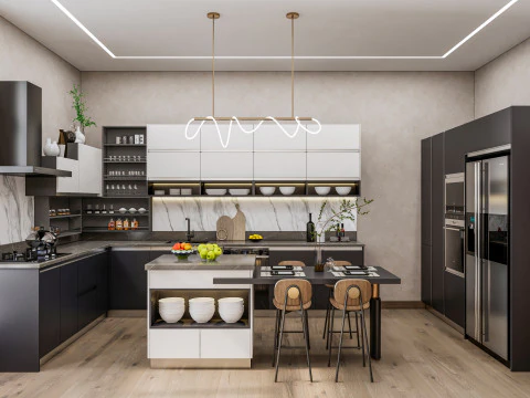 Cucina completamente parametrica, scena completa completamente ridimensionabile 006 Modello 3D