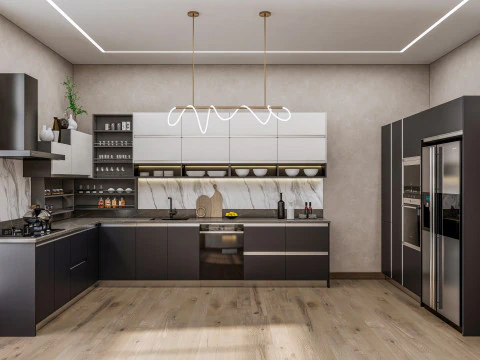 Cucina completamente parametrica, scena completa completamente ridimensionabile 006 Modello 3D