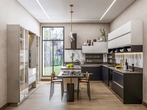 Cucina completamente parametrica, scena completa completamente ridimensionabile 006 Modello 3D