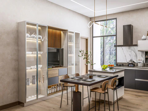 Cucina completamente parametrica, scena completa completamente ridimensionabile 006 Modello 3D