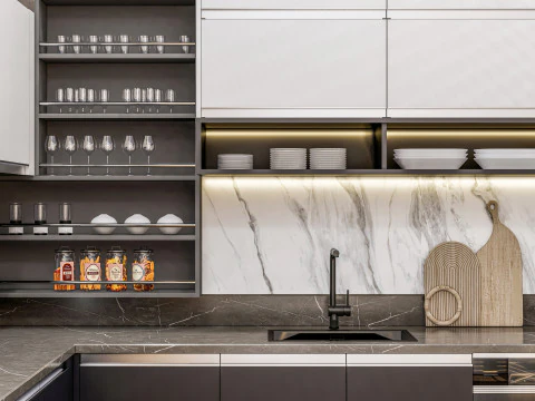 Cucina completamente parametrica, scena completa completamente ridimensionabile 006 Modello 3D