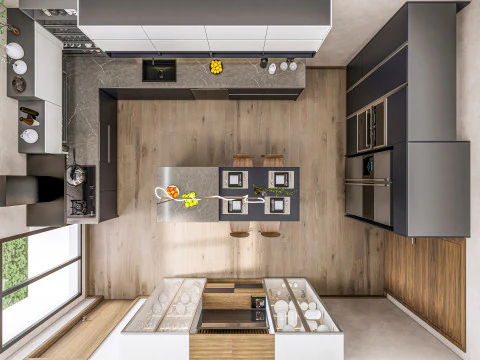 Cucina completamente parametrica, scena completa completamente ridimensionabile 006 Modello 3D