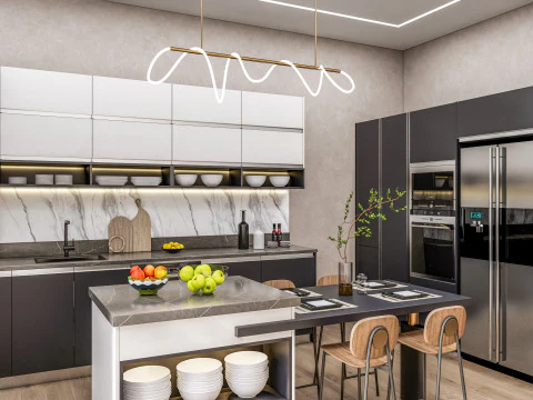 Cucina completamente parametrica, scena completa completamente ridimensionabile 006 Modello 3D