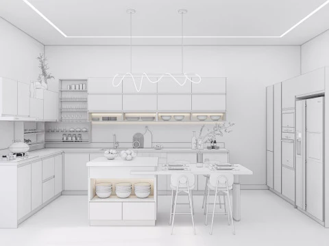 Cucina completamente parametrica, scena completa completamente ridimensionabile 006 Modello 3D