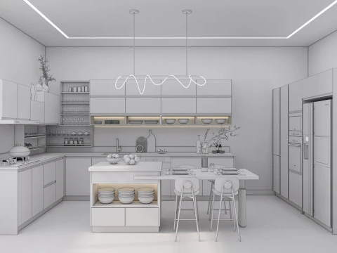 Cucina completamente parametrica, scena completa completamente ridimensionabile 006 Modello 3D