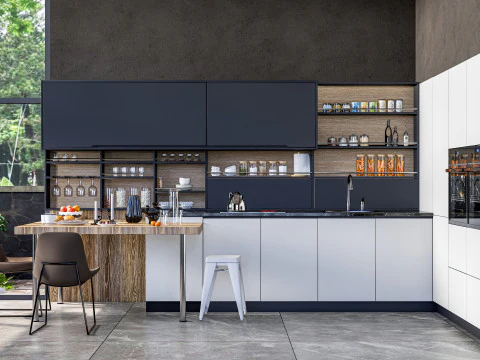 Cucina completamente parametrica, scena completa completamente ridimensionabile 007 Modello 3D