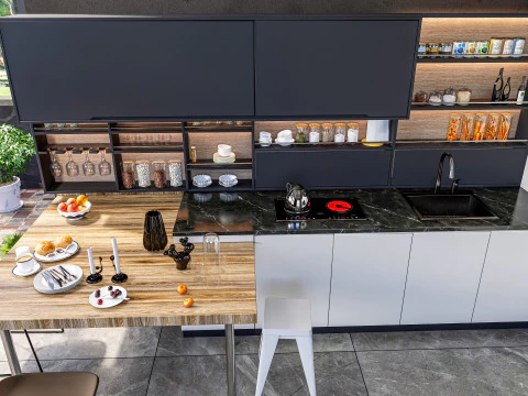 Cucina completamente parametrica, scena completa completamente ridimensionabile 007 Modello 3D